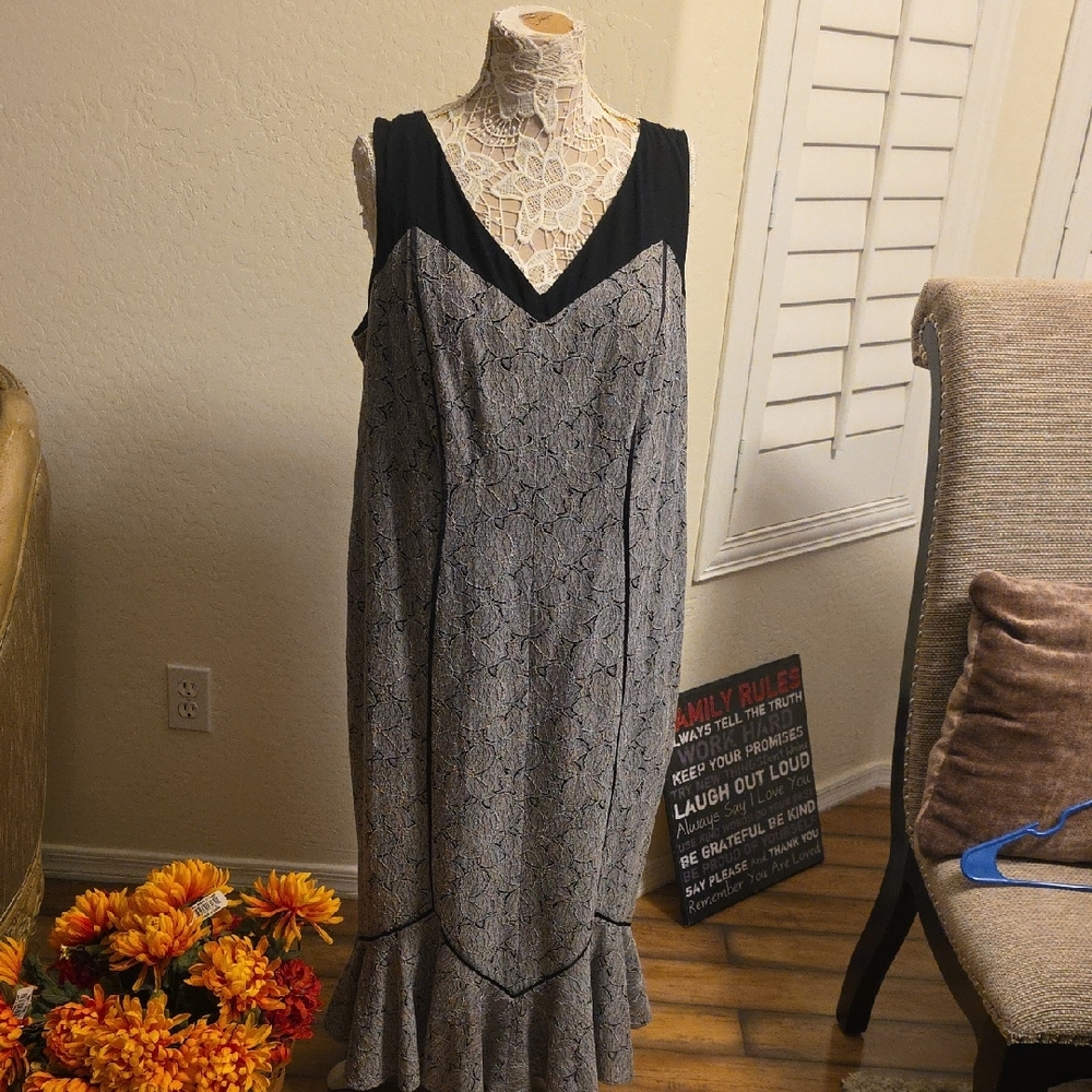 Lane Bryant Black and Gray Patterned Maxi Dress